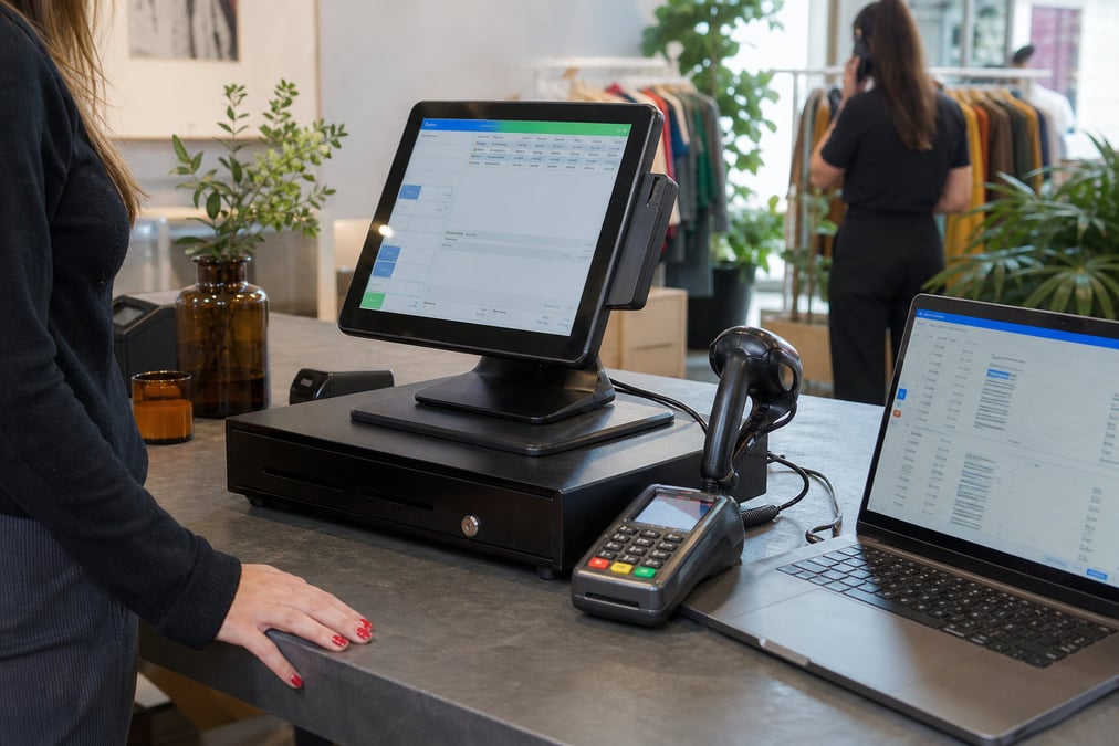 Smiling group at a coffee shop counter, engaging with a cashier, creating a warm atmosphere.